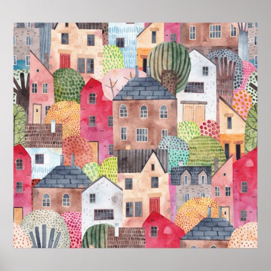 Poster Maisons Abstraites : Aquarelle Arrière - plan sans (Devant)