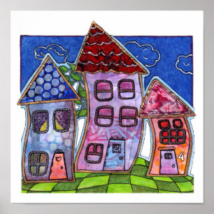 Poster Maisons colorées funky