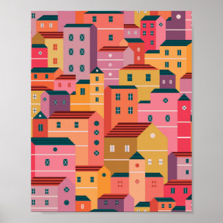 Poster Maisons colorées motif de style plat