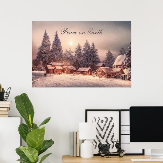 Poster Maisons de forêt d'hiver, Paix sur Terre (Bureau à domicile)