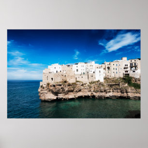 Poster Maisons de Polignano a Mare sur une falaise dans l