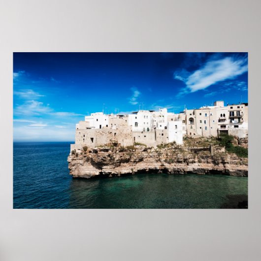 Poster Maisons de Polignano a Mare sur une falaise dans l (Devant)
