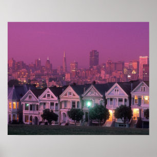 Poster Maisons de rangées au coucher du soleil à San Fr