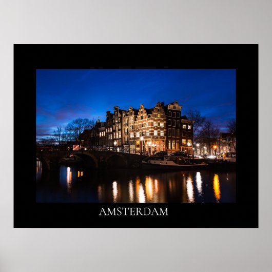 Poster Maisons du canal d'Amsterdam la nuit (Devant)