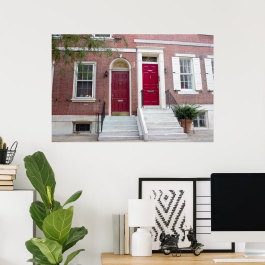 Poster Maisons en briques Portes rouges (Bureau à domicile)