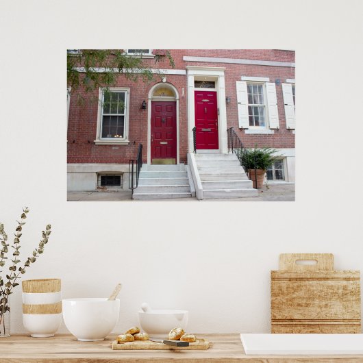 Poster Maisons en briques Portes rouges (Cuisine)