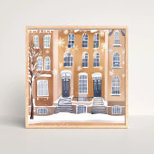 Poster Maisons en grès brun | Rue de la ville enneigée aq