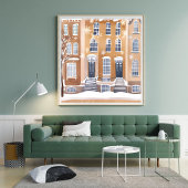 Poster Maisons en grès brun | Rue de la ville enneigée aq