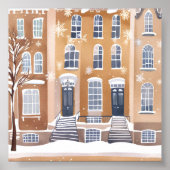 Poster Maisons en grès brun | Rue de la ville enneigée aq (Devant)