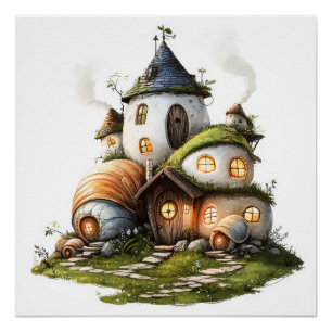 Poster Maisons Escargots Coquettes
