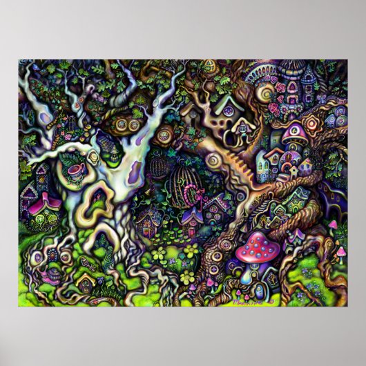 Poster Maisons Fées Village Arbres Marianne O Art Imprime (Devant)