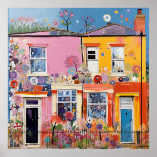 Poster Maisons florales Pastel