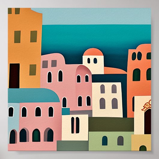Poster Maisons grecques art minimaliste  (Devant)