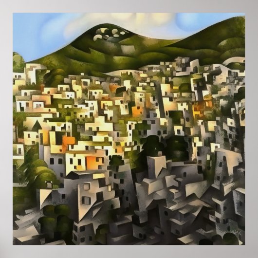 Poster Maisons Sur La Colline - Art Abstrait Fethiye (Devant)