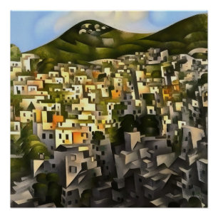 Poster Maisons Sur La Colline - Art Abstrait Fethiye