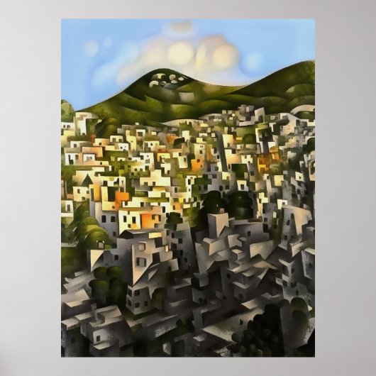 Poster Maisons Sur La Colline - Art Abstrait Fethiye (Devant)
