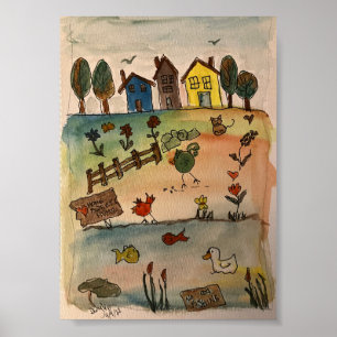 Poster Maisons sur une colline