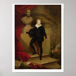 Poster Maître Betty comme Hamlet avant un buste de Shakes