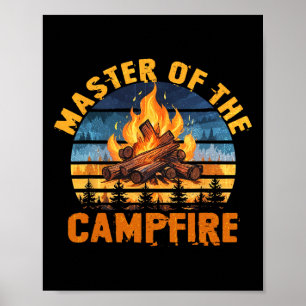 Poster Maître du feu de camp hommes femmes camping drôle 