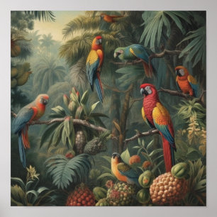 Poster Majesté de la Canopée Dorée Ara Écarlate et Ananas