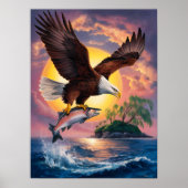Poster Majesté en vol : Aigle montant au-dessus du poisso (Devant)