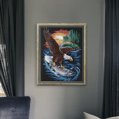 Poster Majesté en vol : Aigle survolant le poisson