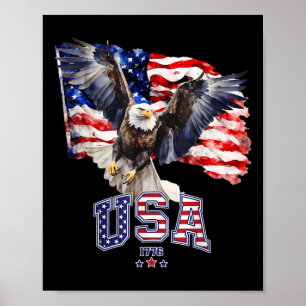 Poster Majestic American Bald Eagle Avec Drapeau Américai
