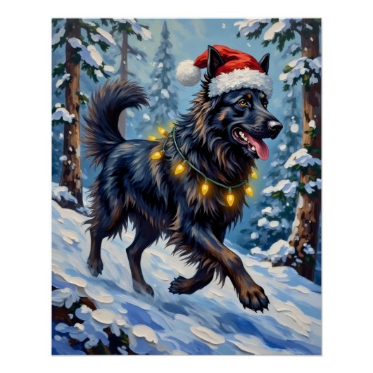 Poster Majestic Belgian Shepherd Snow Forest Christmas (Devant)