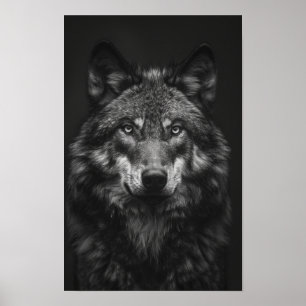 Poster Majestic Black and White Wolf Portrait