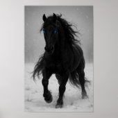 Poster Majestic Black Stallion dans Dreamy Winter Paysage (Devant)