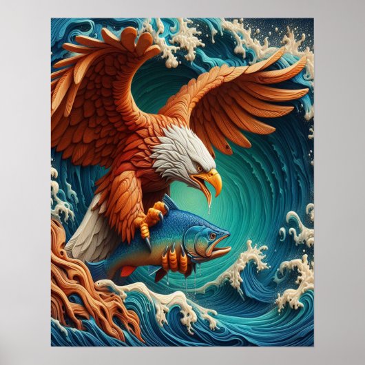 Poster Majestic Eagle Fishing dans une vague 16x20 (Devant)