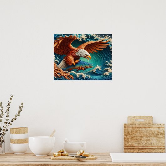 Poster Majestic Eagle Fishing dans une vague 20x16 (Cuisine)