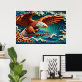 Poster Majestic Eagle Fishing dans une vague 36x24 (Bureau à domicile)