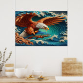 Poster Majestic Eagle Fishing dans une vague 36x24 (Cuisine)