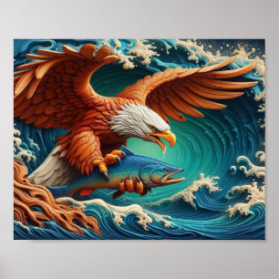 Poster Majestic Eagle Fishing en vague 10x8