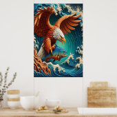 Poster Majestic Eagle Fishing en vague 24x36 (Cuisine)