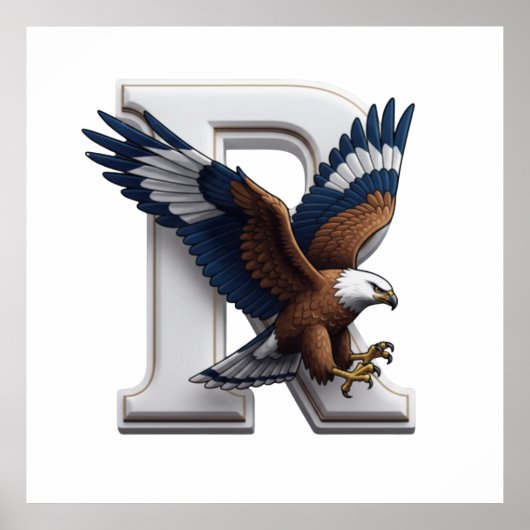 Poster Majestic Eagle Mascot Overlapping 3D Letter R (Devant)