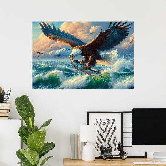 Poster Majestic Eagle Swooping Down to Catch Fish 20x16 (Bureau à domicile)