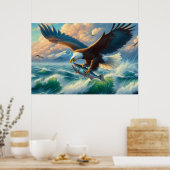 Poster Majestic Eagle Swooping Down to Catch Fish 20x16 (Cuisine)
