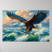 Poster Majestic Eagle Swooping Down to Catch Fish 20x16 (Devant)