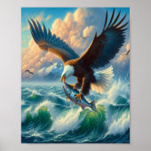 Poster Majestic Eagle Swooping Down to Catch Fish 8x10 (Devant)