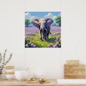 Poster Majestic Elephant marcher dans Lilac Field Peintur (Cuisine)