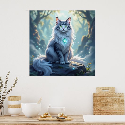 Poster **Majestic Fantasy Cat with Mystical Aura – High F (Cuisine)