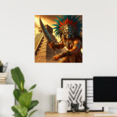 Poster Majestic Golden Hued Dynamic Aztec Warrior (Bureau à domicile)