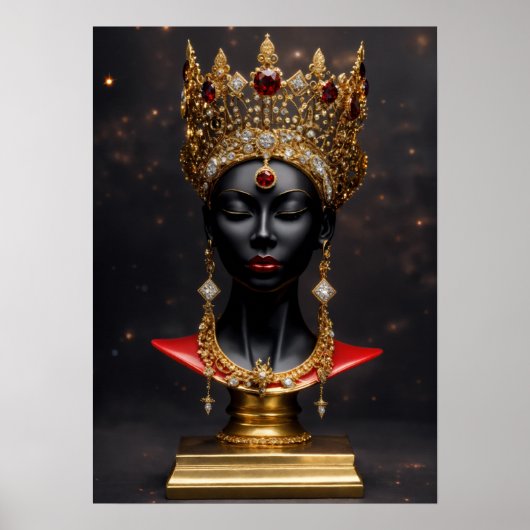 Poster Majestic Grace : Femme noire en Couronne or (Devant)