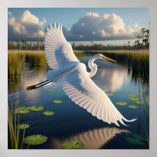 Poster Majestic Great Egret dans les terres humides paisi