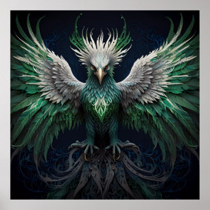 Poster Majestic Green & White Phoenix Bird