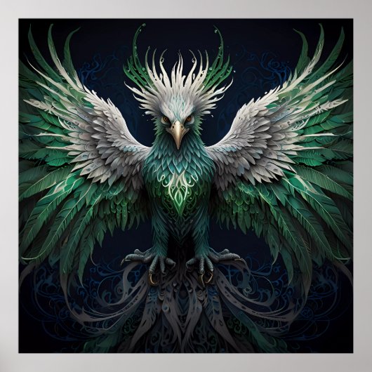 Poster Majestic Green & White Phoenix Bird (Devant)