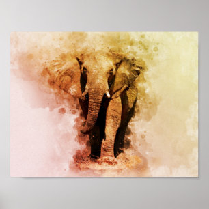 Poster Majestic Homme African Elephant Walking Aquarelle