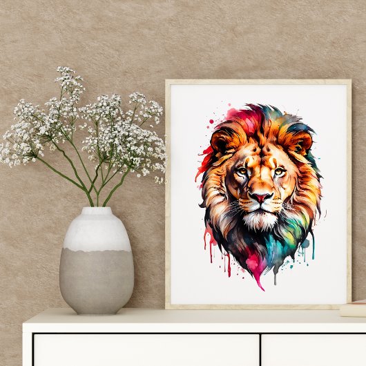 Poster Majestic Lion Rainbow Watercolor Splash Art